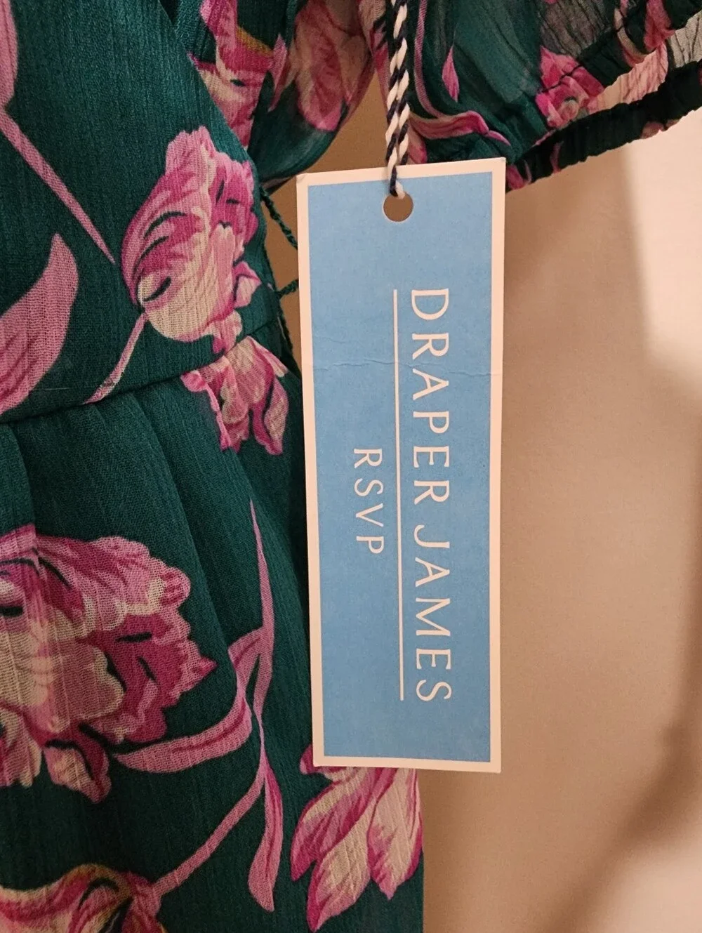 NWT Draper James RSVP Teal Pink Tulip Floral Midi Wrap Dress Size M